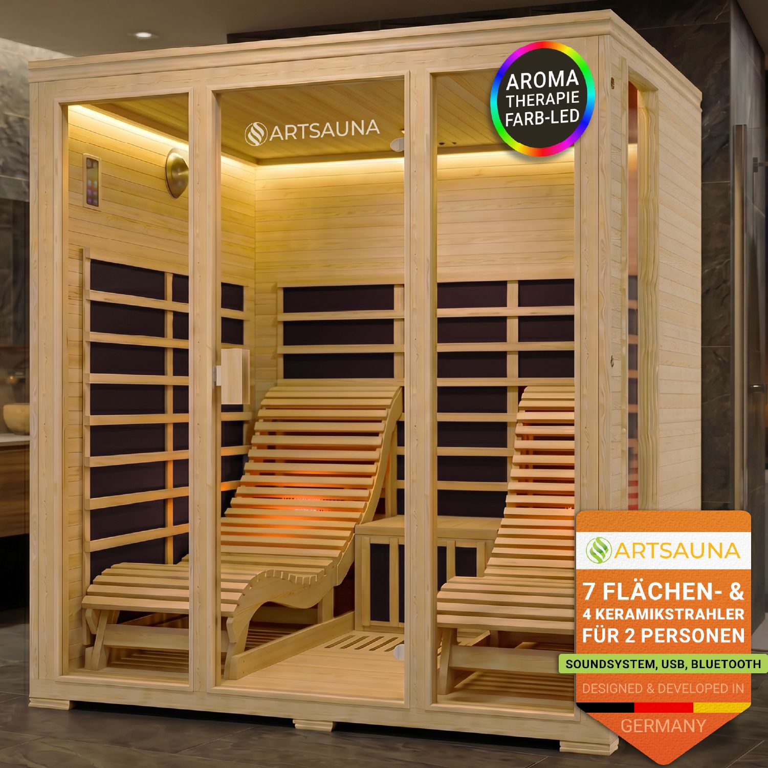 Infrarotkabine Artsauna Billund (Keramik-Dual, 2 Pers., 170×190 cm)